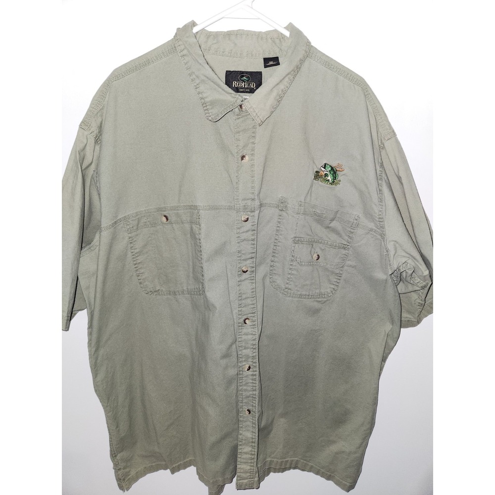 Vintage Red Head Brand Shirt Button Up Fishing Bass Embroidered Gray Size 3XL